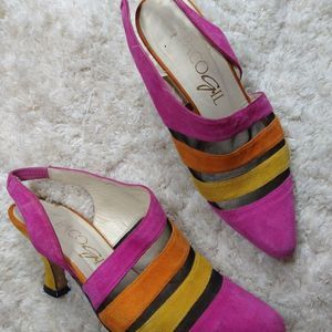 Vintage Paco Gil Bright 80's Suede and Meah Pointed Heels